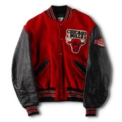 古着 90年代 デ ロング DELONG NBA CHICAGOBULLS シカゴブルズ 袖革ウールボタンスタジャン バーシティジャケット USA製/evb009211