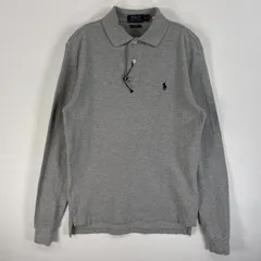 古着 ポロ・ラルフローレン POLO RALPH LAUREN 鹿の子 長袖 ポロシャツ ワンポイント ロゴ 刺繍 2ボタン 混色生地 S  グレー系 無地 メンズ