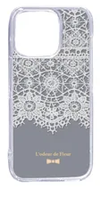 【新品未使用】iPhone15 Pro アイフォン15プロ クリア ハードケース レース柄 (グレー) アンティーク リボン おしゃれ かわいい cl-ip15pro-279