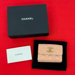 極 美品 箱 袋付き シール有 ランダム番台 CHANEL シャネル マトラッセ ココ キャビアスキン レザー 三つ折り財布 ミニ ウォレット 23406