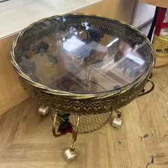 IZ1920 薔薇装飾 サイドテーブル 家具 机 ガラステーブル 丸テーブル 花柄