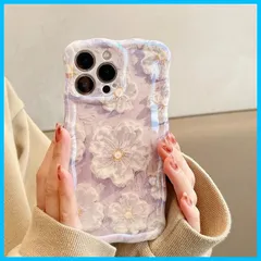 【新着商品】- 対応 6.1インチ ケース アイフォン14 ストラップホール付き ワイヤレス充電対応 パープル スマホケース 耐衝撃 軽量 薄型 ウェーブ 花柄 #2 可愛い 韓国 おしゃれ 14ケースTPUカバー iPhone QLTYPRI