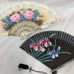 レトロ　扇子　2本セット　花柄　レース　婦人用　C589