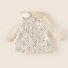 ★90cm★ キラキラ令嬢風ドレス シルク襟長袖キャミソールワンピース＆シャツ2点セット 入園式 入学式 卒業式 結婚式