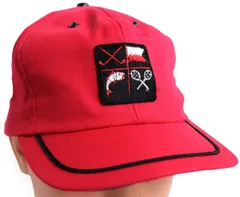 デッドストック★80s USA製 ゴルフ フラッグ フィッシング テニス パッチ付き ライン入り キャップ 赤★ビンテージ ワッペン