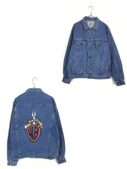 古着 90s LOONEY TUNES マルチ キャラクター 刺しゅう デニム ジャケット Gジャン S 古着