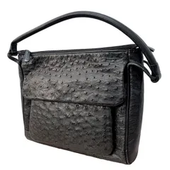 【オーストリッチ⭐️ハンドバッグ】 本革製　 MADE IN ITALY    黒革　 レディース （AYA）