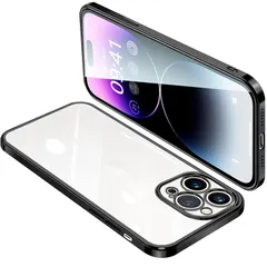 ONETIAOLONG iPhone14 Pro ケース クリア アイフォン14Pro カバー 透明 スマホケース 全面保護 耐衝撃 軽量 メッキ加工 TPU 薄型 ストラップホール付き 滑り止め 落下防止 6.1インチ（ブラック） 0