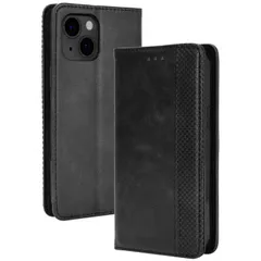 iPhone14 Plus ケース 手帳  チェック柄 合革 レトロ 手帳 ケース 【Color】 ブラック