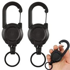 リールキーホルダー 2個セット カラビナ付 リールストラップ 金属ワイヤー 最長60cm 伸びる 紛失防止 釣り登山最適 多機能 水筒、鍵、ベルを吊るす など