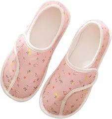 ソユル 花柄 フラワー ルーム シューズ 室内履き スリッパ 面テープ かかと あり すべり止め 付 介護 入院 リビング キッチン トイレ シンプル レディース(ピンク,  M)