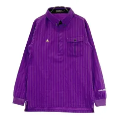 サイズ：M LE COQ GOLF ルコックゴルフ  ハーフジップ 長袖ポロシャツ ボタンダウン ストライプ柄 パープル系 [240101365302]# ゴルフウェア メンズ ストスト