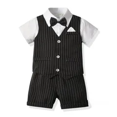 子供 スーツ フォーマル タキシード 男の子 半袖シャツ ベスト 半ズボン キッズ 紳士風 七五三 入学式 卒業式 ピアノ発表会 結婚式 黒 80-140 nNie505