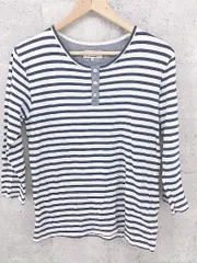 ◇ nano universe ナノユニバース ボーダー ヘンリーネック 長袖 Tシャツ カットソー サイズM ホワイト ネイビー メンズ  【1002800959174】