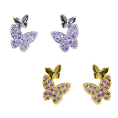 ミニバタフライ レディース ジルコニア CZアメジストダイヤモンドピアス Gold Plated シルバー925 イヤリング化可 アクセサリー ジュエリー プレゼント