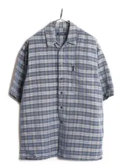 【お得なクーポン配布中!】 90s ゲス チェック ループ留め オープンカラー 半袖 シャツ メンズ XL 程/ オールド GUESS リネン 半袖シャツ 開襟 大きいサイズ ボックス