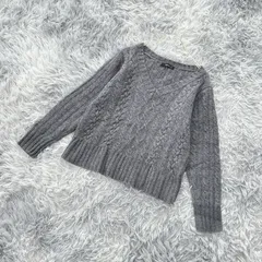 【美品】COMME CA ISM  コムサイズム  ケーブルニット  Vネック  (M)  カジュアル  上品  グレー系【送料無料】　毛 50%