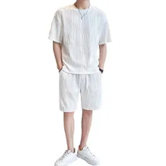 511#ホワイト_XL [FJLTDCP] 夏服 メンズ Tシャツ 半袖 上下2点セット 大きいサイズ ゆったり おしゃれ ジャージ 上下 スウェット 服 トップス ハーフパンツ ショート パンツ アップ 無地 快適人気 男女兼用 -white-XL