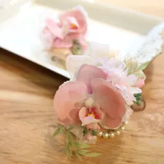 桜のコサージュ　桜　八重桜　胡蝶蘭　パール　ピンク　入園式　卒園式　入学式　卒業式