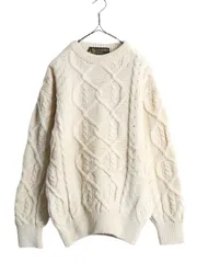 【お得なクーポン配布中!】 アイルランド製 フィッシャーマン ウール ニット セーター メンズ レディース M 程/ 無地 アラン ニット ケーブル クルーネック ナチュラル