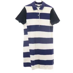 LACOSTE ラコステ ボーダー柄 半袖 ポロ ワンピース 38 ネイビー系 鹿の子地 レディース 古着