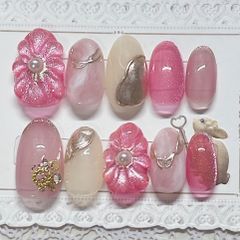 ネイルチップ 桃ネイル ニュアンス - メルカリ