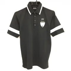 【美品】カッパ 半袖ポロシャツ 黒×白 襟・袖ライン 胸元ワッペン レディース M ゴルフウェア Kappa