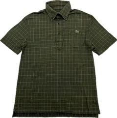 LACOSTE ☆ ラコステ グリーン 格子 ライン チェック BD ポロシャツ 半袖 2 メンズ 春夏 アメカジ スポーツ 大人カジュアル 古着■F252