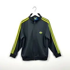 ★adidas★ アディダス トラックジャケット ファイヤーバード TT ジャージ ブラック 蛍光イエロー トレフォイルロゴ イエローライン 刺繍 3ストライプ