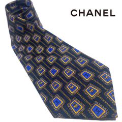 極美品】CHANEL ネクタイ ココマーク クラウン柄 ネイビー ジャガード