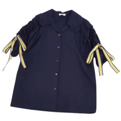 美品 フェンディ FENDI シャツ ブラウス 半袖 ショートスリーブ リボン レース コットン トップス レディース 40(M相当) ネイビーのサムネイル