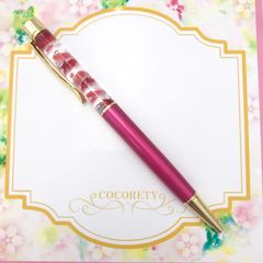 【福祉施設制作】みっとんとん作　ボールペン　「ハーバリウムボールペン（濃ピンク）」NO.3306　P