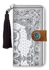 iPhone14ProMax ケース 手帳型 アイフォン14 プロマックス スマホケース フリンジ ストラップ付 コンチョ ペイズリー柄 バンダナ柄 レッド ネイビー ブラック カッコイイ  男性 メンズ カラー09