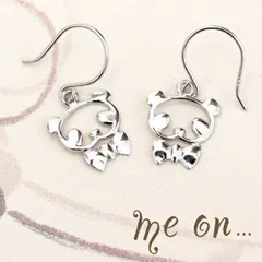 me on...フックピアス レディース パンダモチーフ K10ホワイトゴールド ぱんだ アニマル 面白ピアス メール便送料無料 プレゼント 秋冬 大人気