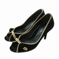 セルジオロッシ Sergio rossi パンプス スエード オープントゥ ピンヒール バイカラー 34.5 21.5cm 黒 ブラック ベージュ /XZ ■GY13