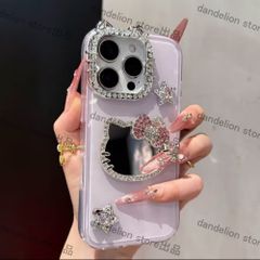 スマホケース　キティちゃん　鏡　ミラー　キラキラ　DIY　iPhone対応　アイフォンケース　iPhone16pro/16promax/15/14/13/12/11　可愛いケース　海外限定　新品未使用　5カラー選択可能