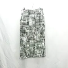 ◇ ⊇ GRL ウエストゴム 千鳥柄 フリンジ加工 膝下丈 タイト スカート サイズM ブラック ホワイト レディース E  【1502030020533】