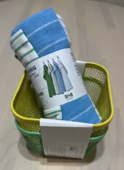 IKEA 365+ 食品保存バスケット/イエロー グリーン, 14x14x10㎝ 2個セット➕RINNIG リンニング キッチンクロス, グリーン/ブルー ストライプ, 45x60 cm 4枚 オリジナルセット　大人気商品・売り切れ必須　ラス１❗️のサムネイル