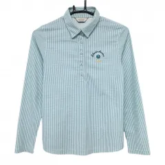 アダバット 長袖ポロシャツ 白×ブルーグリーン ストライプ調  レディース 38(M) ゴルフウェア adabat