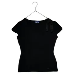 BURBERRY BLUE LABEL(バーバリーブルーレーベル) 肩 リボン ワンポイント ロゴ 半袖 クルーネック ニット FBF70-769-09 38(M程度) ブラック