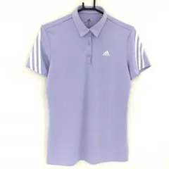 ★特価★【美品】アディダス 半袖ポロシャツ ライトパープル×白 ボタンダウン 袖3ライン  レディース XTO(XXL) ゴルフウェア adidas