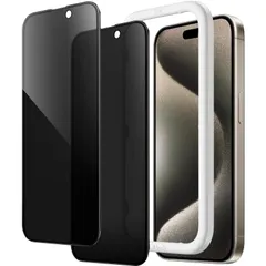 JEDirect iPhone15ProMax 6.7インチ（15 Pro Max）用 プライバシーフルスクリーン保護フィルム 強化ガラスフィルム 覗き見防止 強化ガラスフィルム 黒縁 ガイド枠付き ケースに干渉なし 2枚セット