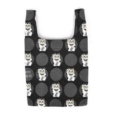 クスグルジャパン コブラン織りバッグ サブバッグ めがね猫招き柄 チャコール 25-8169