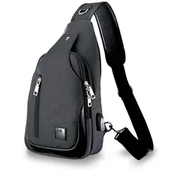 [C two Q] ボディバッグ ショルダーバッグ ワンショルダー 斜め掛け ボディーバッグ 大容量 軽量 防水 撥水 肩掛けバッグ 斜めがけ バッグ 人気 通勤 旅行 スポーツ メンズ (01.ブラック（USB有り）) 0