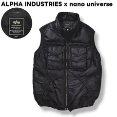 【人気】 アルファ インダストリーズ ALPHA INDUSTRIES x ナノユニバース nano universe キルティング ダウン ナイロン ベスト ジップアップ ダブルポケット スタンドカラー L ブラック メンズ