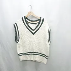 ◇ ⊇ LOWRYS FARM ローリーズファーム Vネック ベスト サイズF アイボリー ブラック レディース E  【1501230035828】
