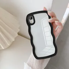 新品 UEEBAI 対応 iPhone XR 用の ケース ソフト TPU カバー 可愛い おしゃれケース 透明 ウェーブ デザイン スマホケース ワイヤレス充電対応 軽量 薄型 耐衝撃 人気 波型 バンパー スマホケース - ブラック