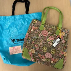 ▪️ 【未使用保管品】Think Bee! シンクビー トートバッグ ハンドバッグフラワー グリーン×ピンク