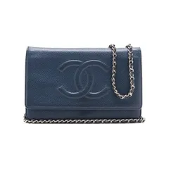 CHANEL シャネル ココマーク  チェーンウォレット キャビアスキン ネイビー（ゴールド金具） レディースウォレット 折財布 レディース財布  【中古】【送料無料】
