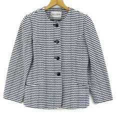 ジュンアシダ ノーカラージャケット アウター ボーダー柄 レディース 9サイズ 紺×白 jun ashida 【中古】